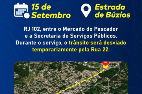 Trânsito será desviado na RJ-102, entre o Mercado do Pescador e a Secretaria de Serviços Públicos